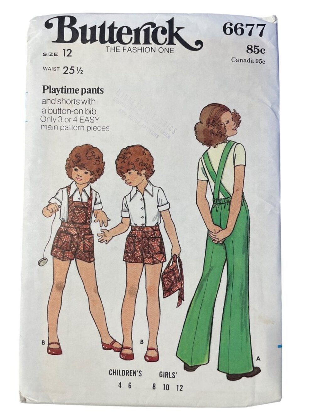 Vintage Butterick 6677 Sewing Pattern Size 12 Girls Pants Or Shorts Retro CUT